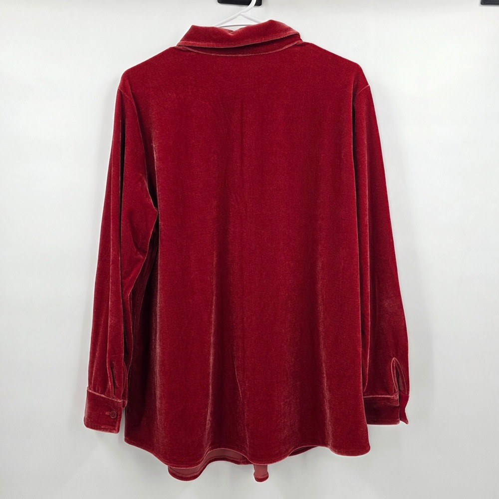 SOFT SURROUNDINGS VELVET BOYFRIEND TUNIC SHIRT WOMENS PETITE LARGE RED BUTTON UP - Picture 5 of 14